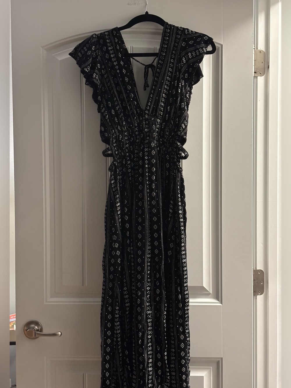 Black Maxi Dress with White Geometric Print